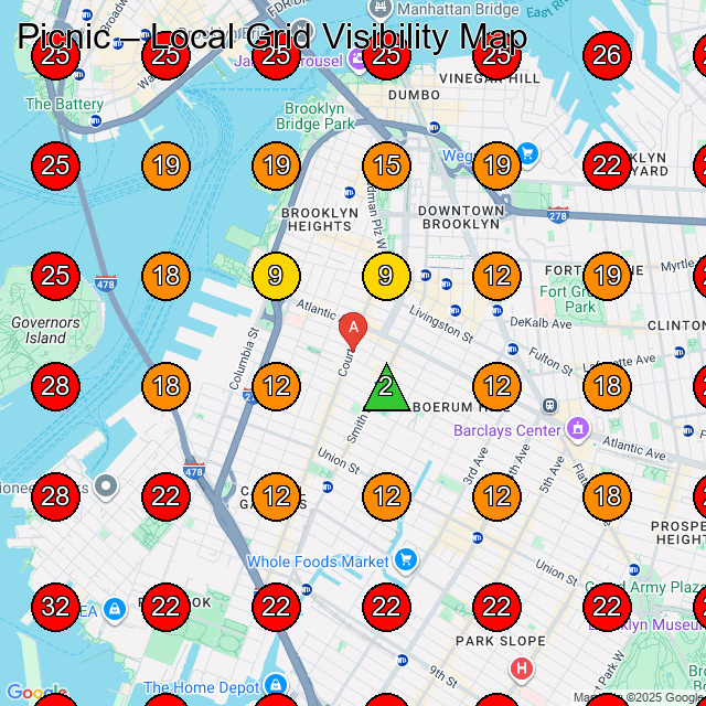 Picnic GeoGrid visibility map for Children'S Clothing Store in Brooklyn